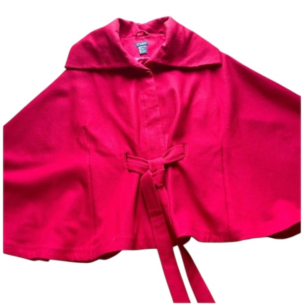 🛑 SOLD ‼️ VINTAGE CAMI NYC WOOL VISCOSE RED CAPE w/BUTTERFLY COLLAR, BELT, SZ M